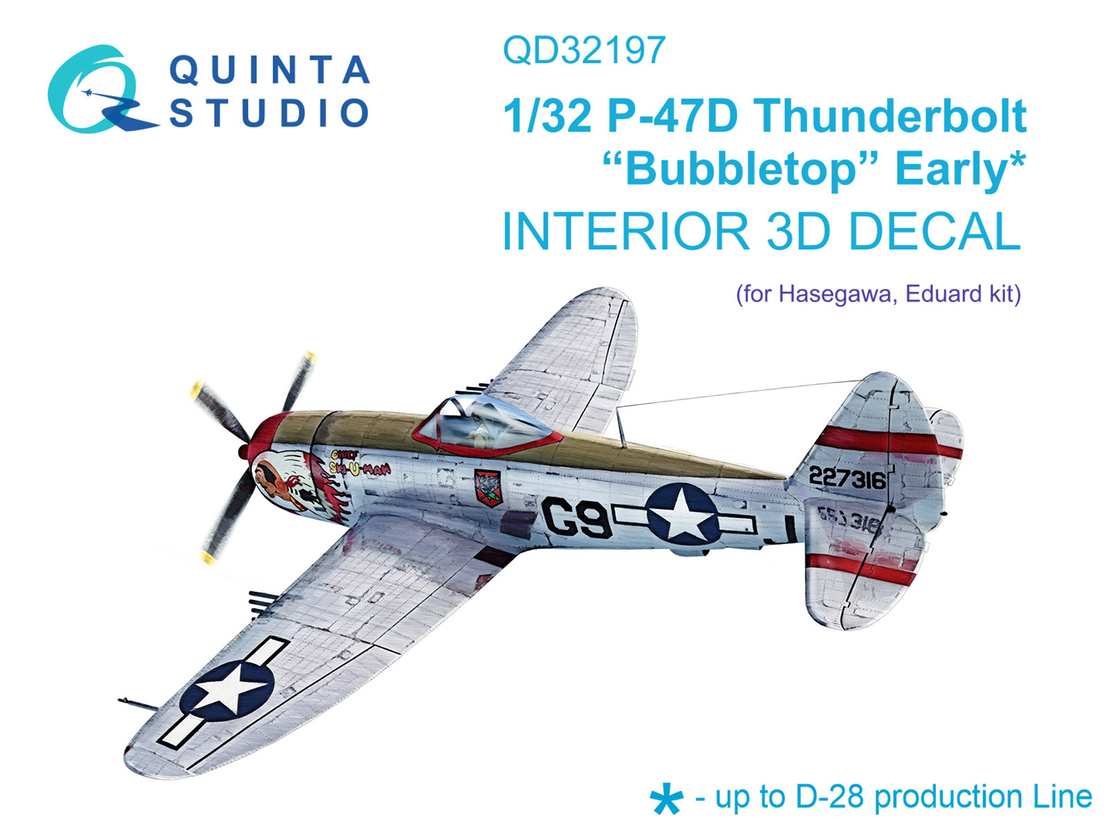 P-47D Thunderbolt Bubbletop Early 3D-Printed & coloured Interior on decal paper (Hasegawa)