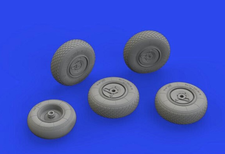Additions (3D resin printing) 1/48 Heinkel He-219A-7 'UHU' wheels with weighted tyre effect (designed to be used with Tamiya kits) 