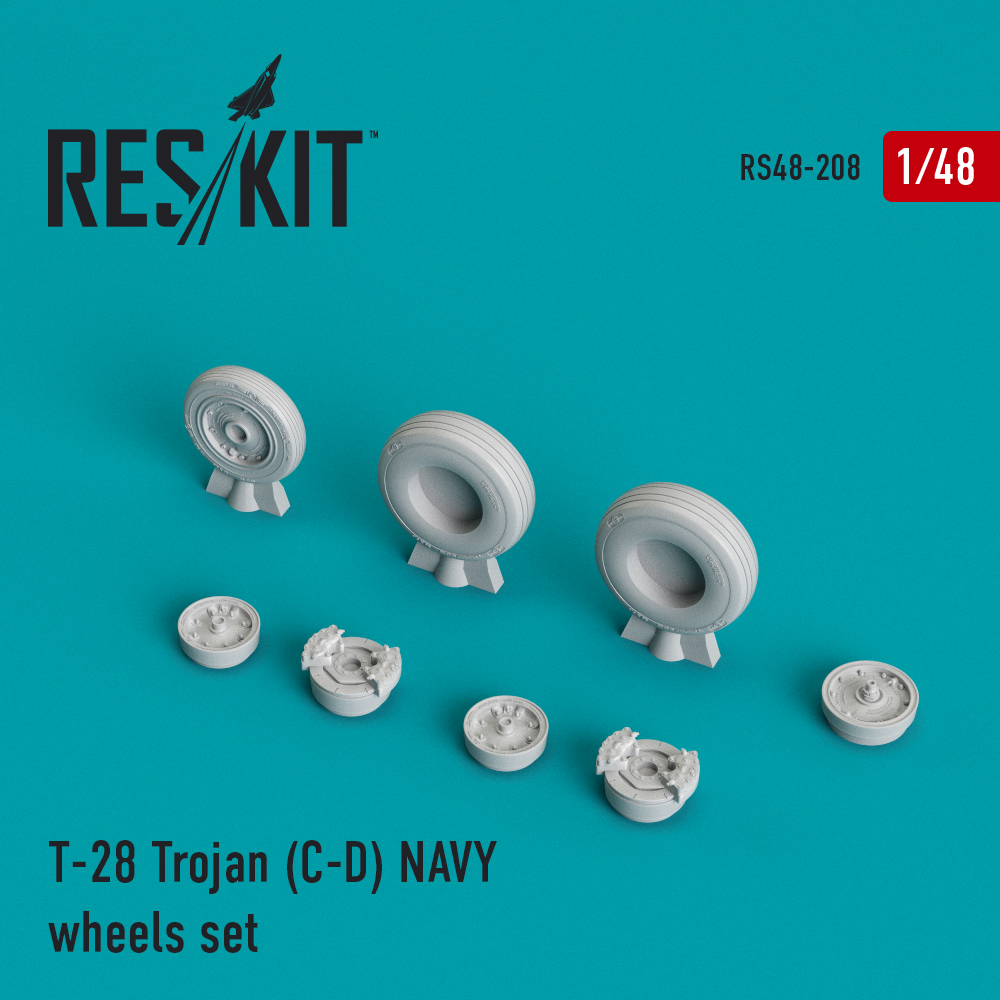 Additions (3D resin printing) 1/48 North-American T-28C/T-28D Trojan NAVY wheels set (ResKit)