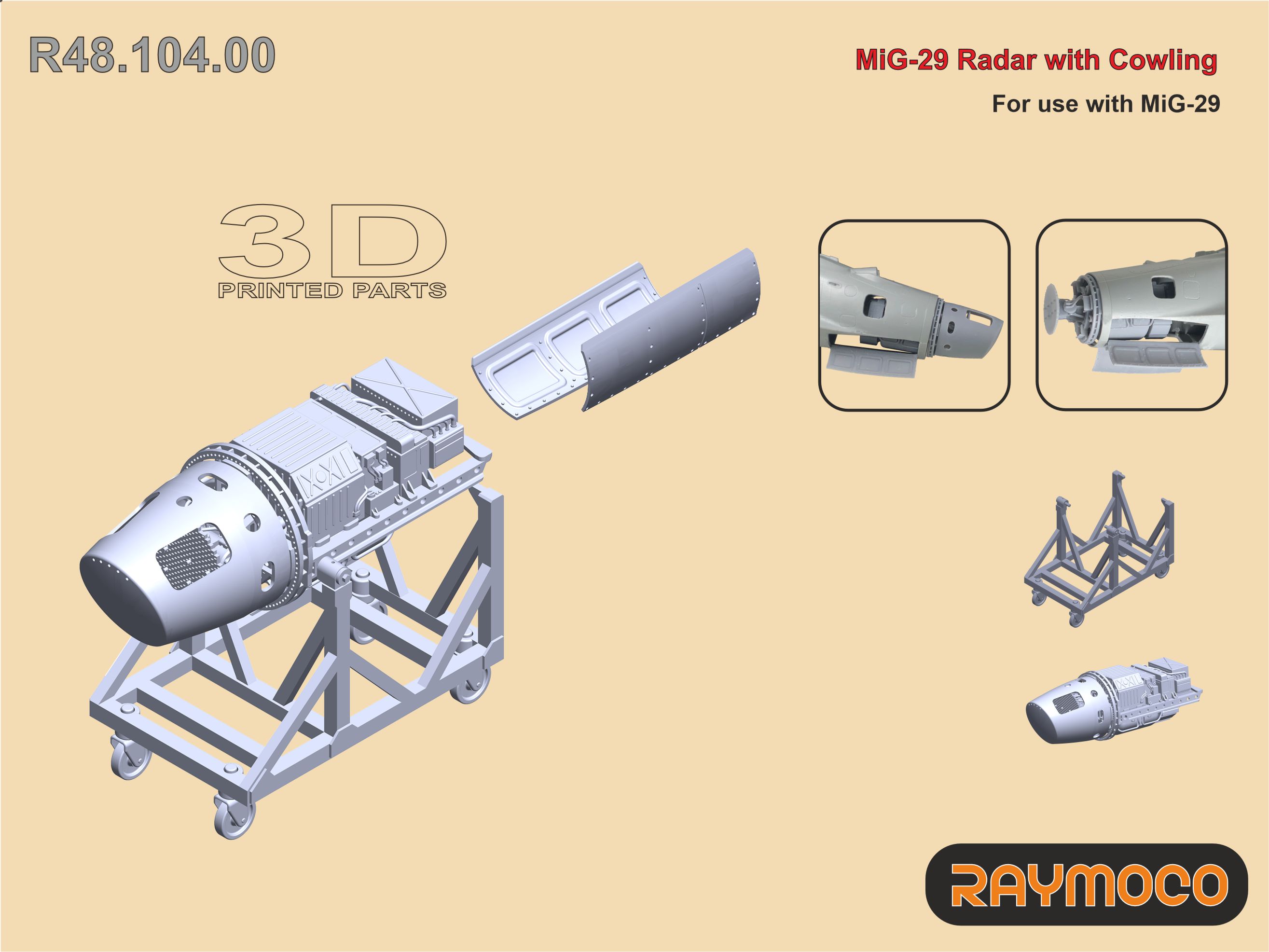 Additions (3D resin printing) 1/48 MiG-29 Radar with Cowlings (Raymoco)