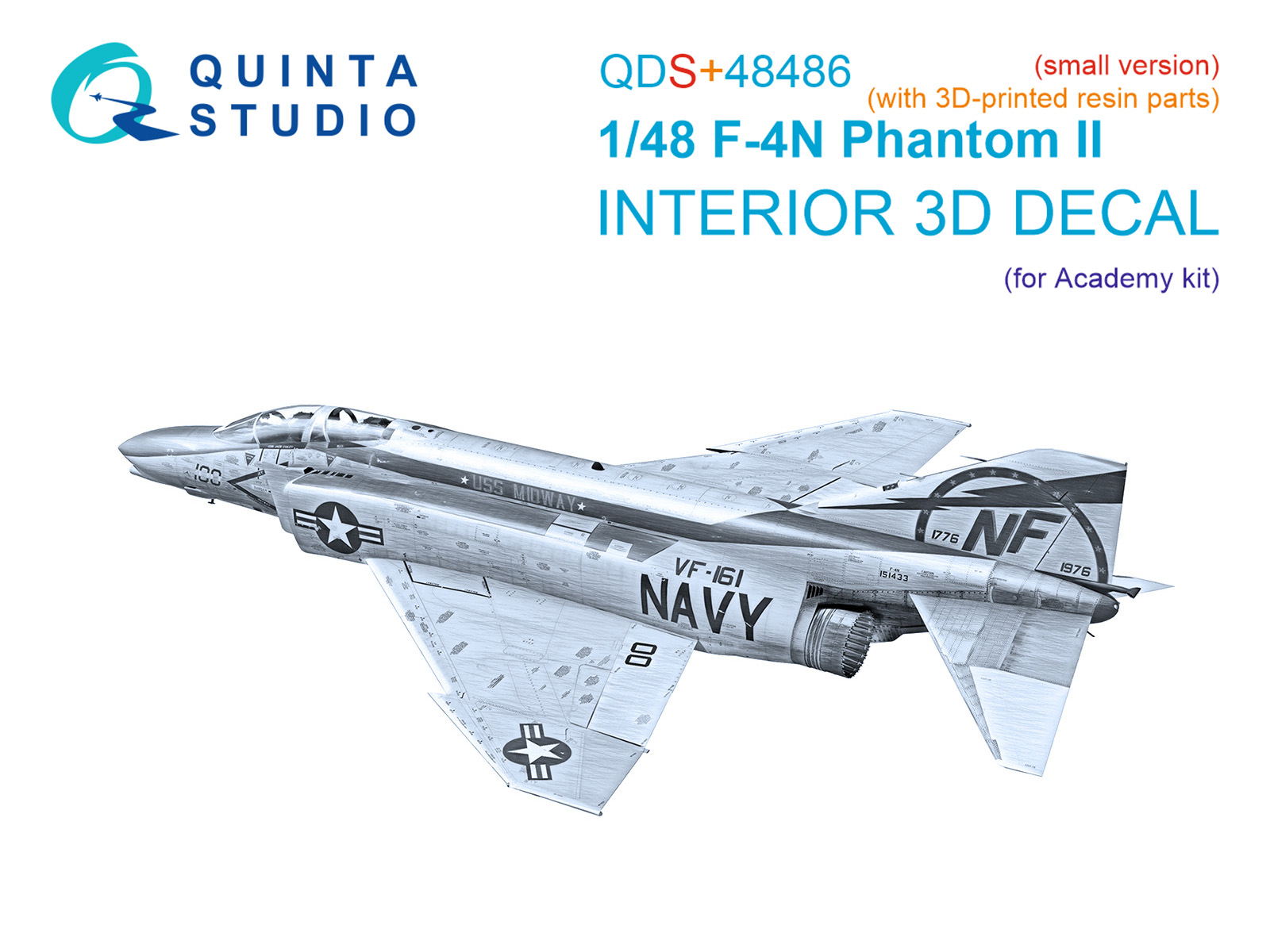 F-4N Phantom II 3D-Printed & coloured Interior on decal paper (Academy) (Small version) (with 3D-printed resin parts)