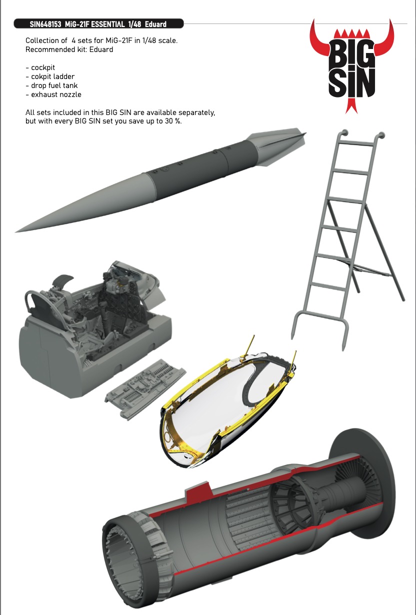 Additions (3D resin printing) 1/48 Mikoyan MiG-21F ESSENTIAL (Eduard)