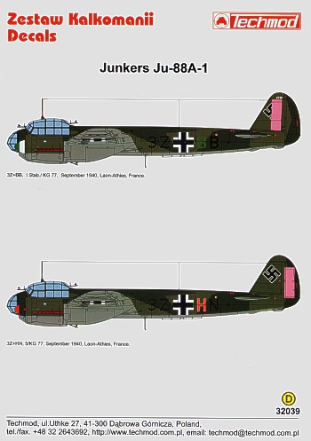 Decal 1/32 Junkers Ju-88A-1 (2) (6) (Techmod)