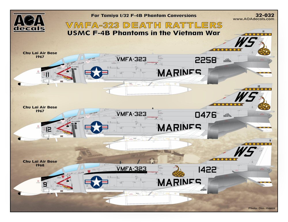 Decal 1/32 VMFA-323 Death Rattlers - USMC McDonnell F-4B Phantoms in the Vietnam War. (AOA Decals)