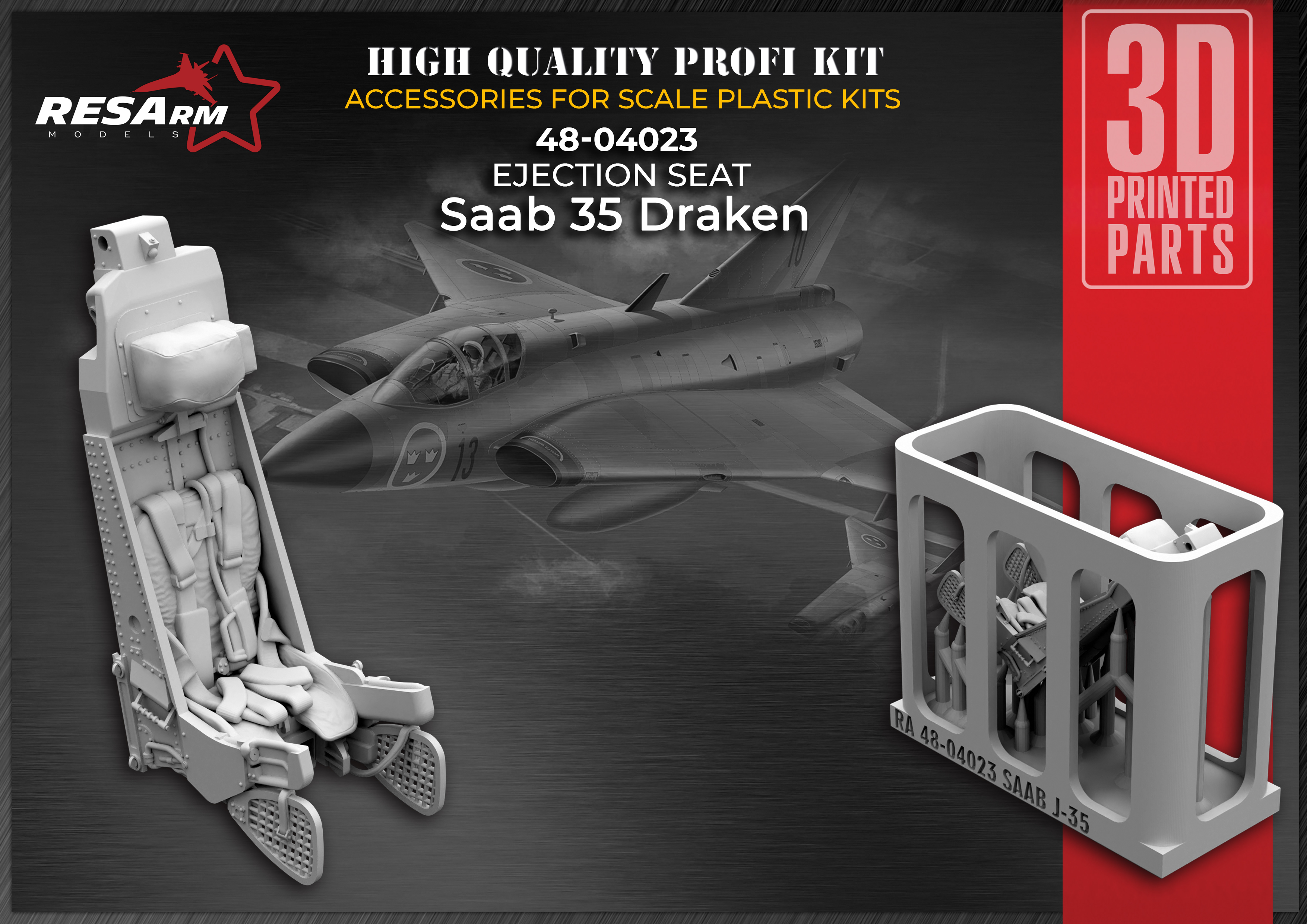 Additions (3D resin printing) 1/48 SAAB 35 Draken catapult seat (RESArm)