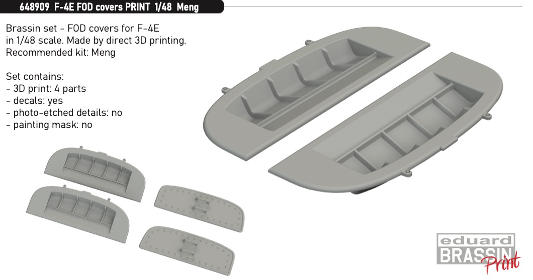 Additions (3D resin printing) 1/48 McDonnell F-4E Phantom FOD covers (3D-Printed) (designed to be used with Meng Model kits)