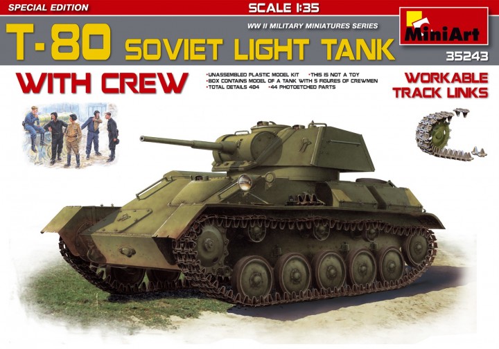 Model kit 1/35 Soviet T-80 Soviet Light Tank with Crew (MiniArt)