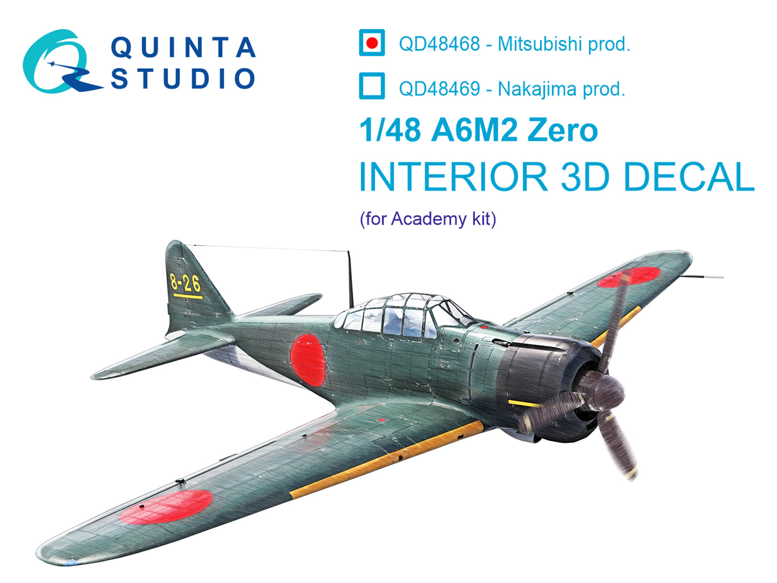 A6M2 Zero (Mitsubishi Prod.) 3D-Printed & coloured Interior on decal paper (Academy)