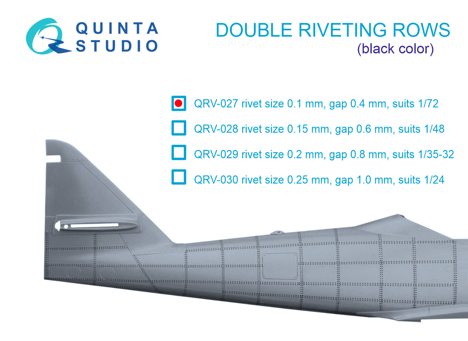 Double riveting rows (rivet size 0.10 mm, gap 0.4 mm, suits 1/72 scale), Black color, total length 6.7 m/22 ft