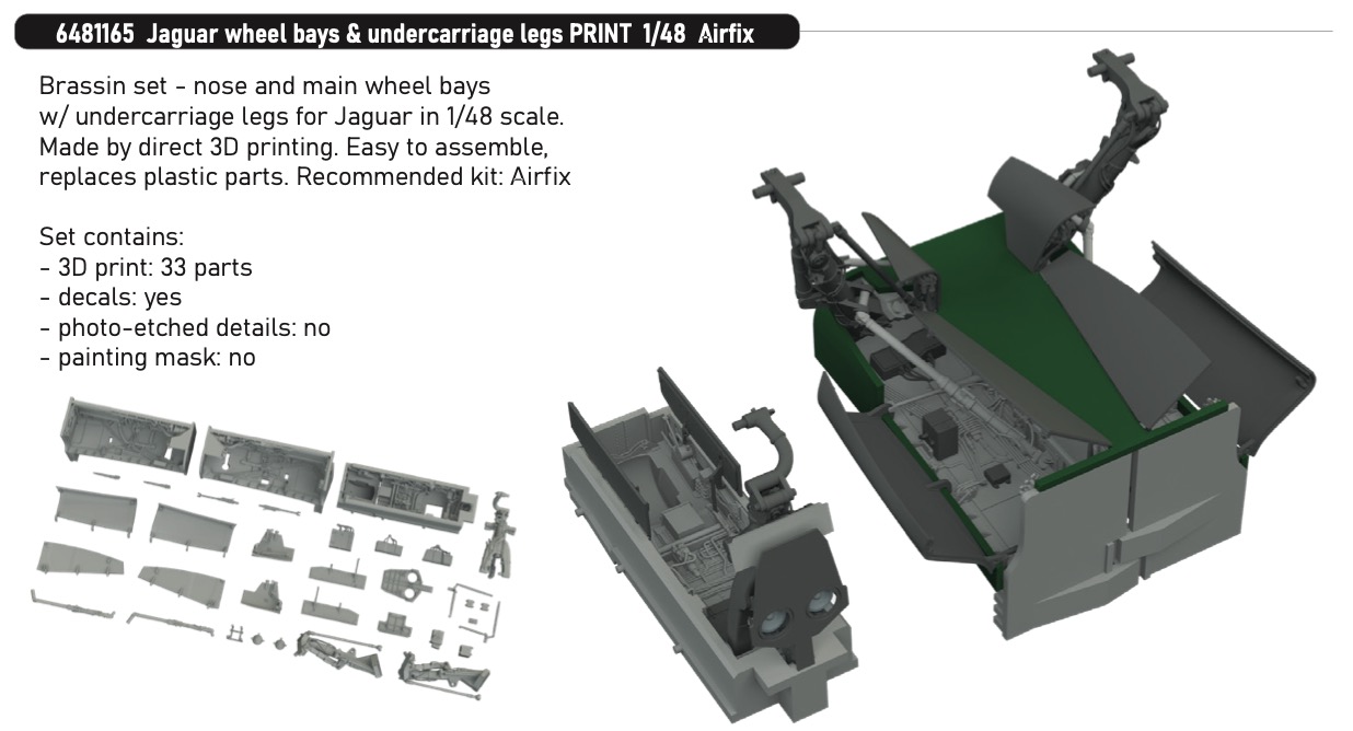 Additions (3D resin printing) 1/48 Sepecat Jaguar GR.1/GR.1A wheel bays & undercarriage legs (3D-Printed) 1/48 (designed to be used with Airfix kits)