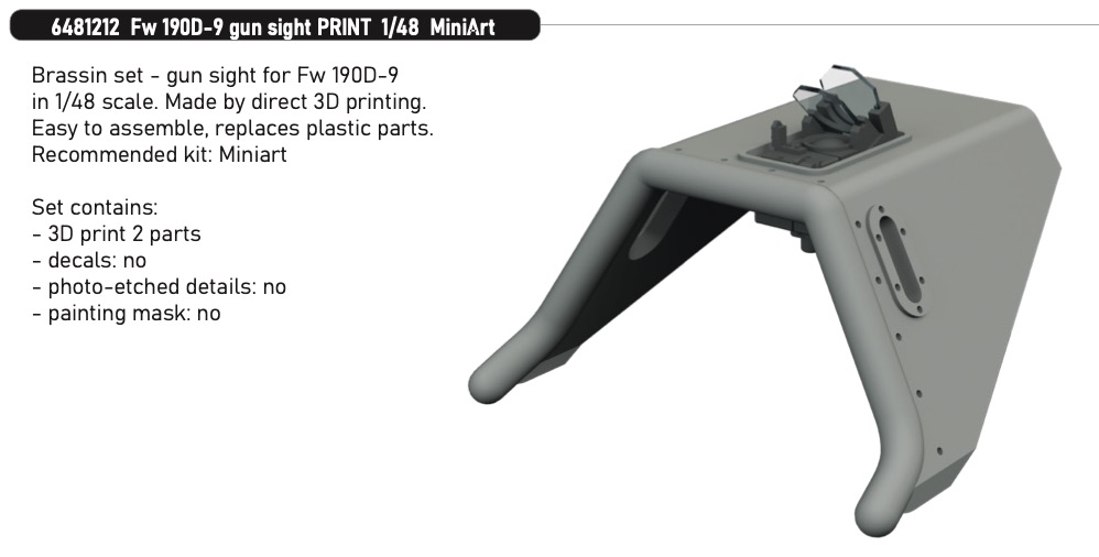 Additions (3D resin printing) 1/48 Focke-Wulf Fw-190D-9 gun sight 3D-printed 1/48 (designed to be used with MiniArt kits)