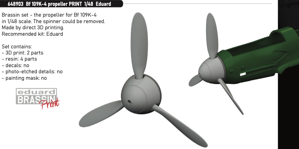 Additions (3D resin printing) 1/48 Messerschmitt Bf-109K-4 propeller 1/48 (designed to be used with Eduard kits)