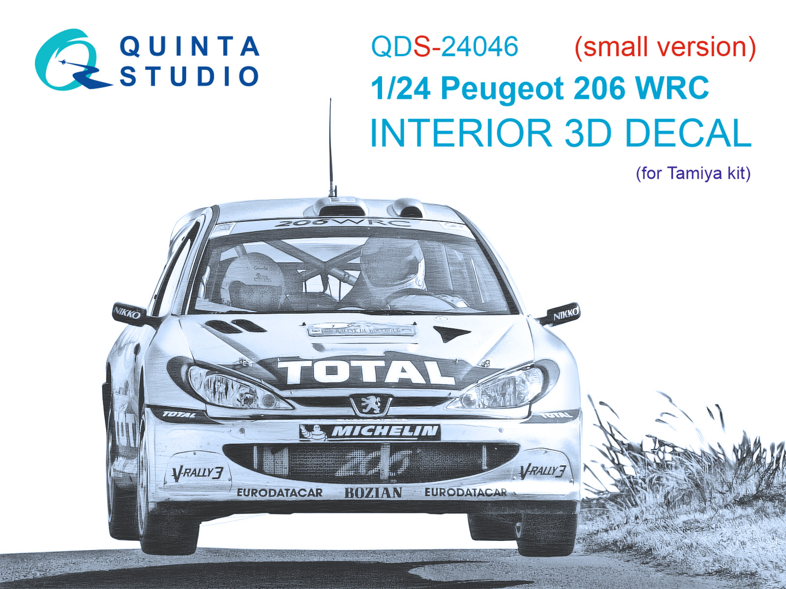 Peugeot 206 WRC 3D-Printed & coloured Interior on decal paper (Tamiya) (small version)