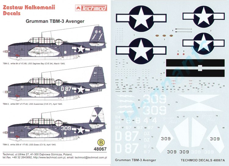 Decal 1/48 Grumman TBM-3 Avenger (3) (Techmod)