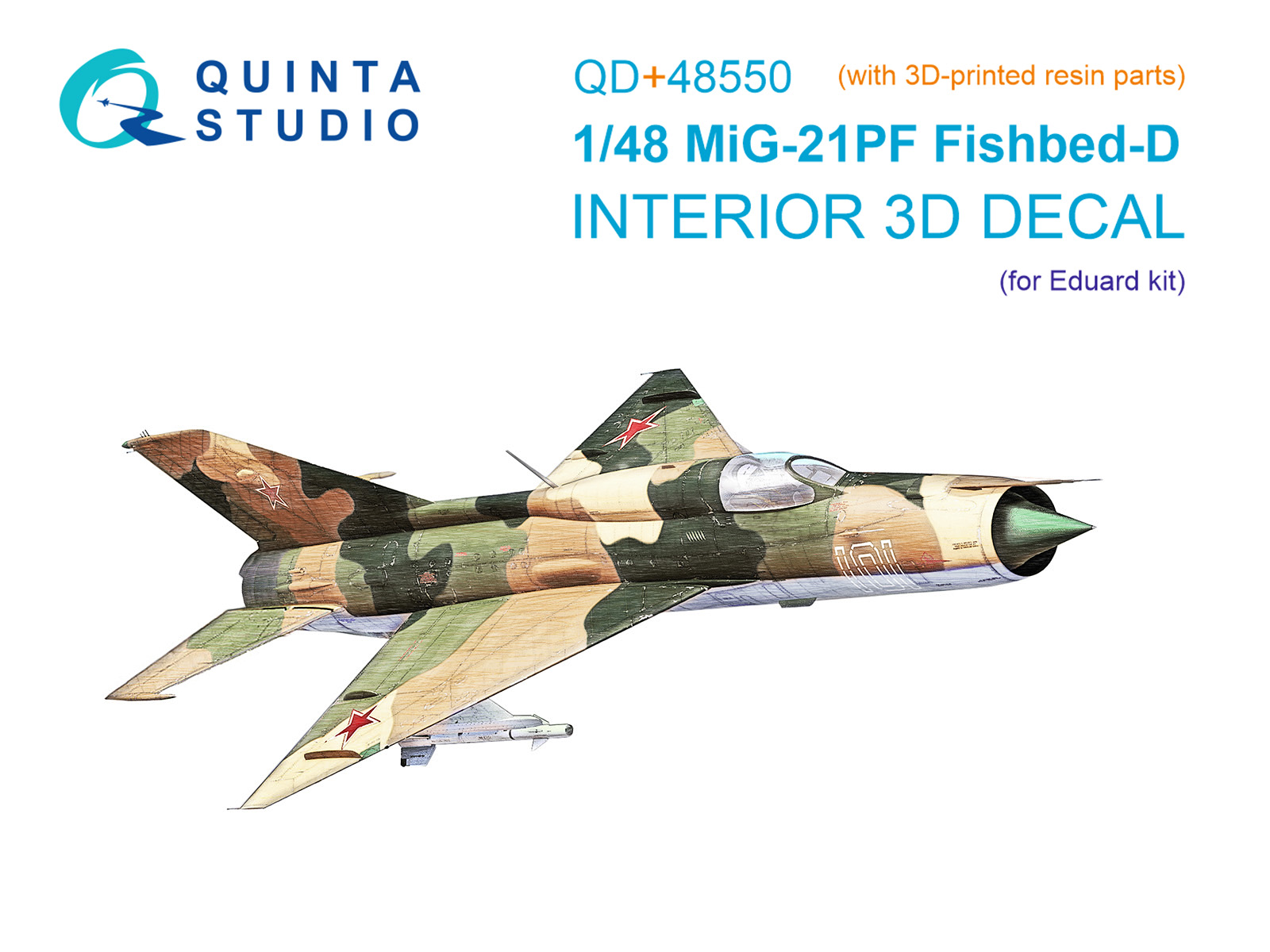 MiG-21PF 3D-Printed & coloured Interior on decal paper (Eduard) (with 3D-printed resin parts)