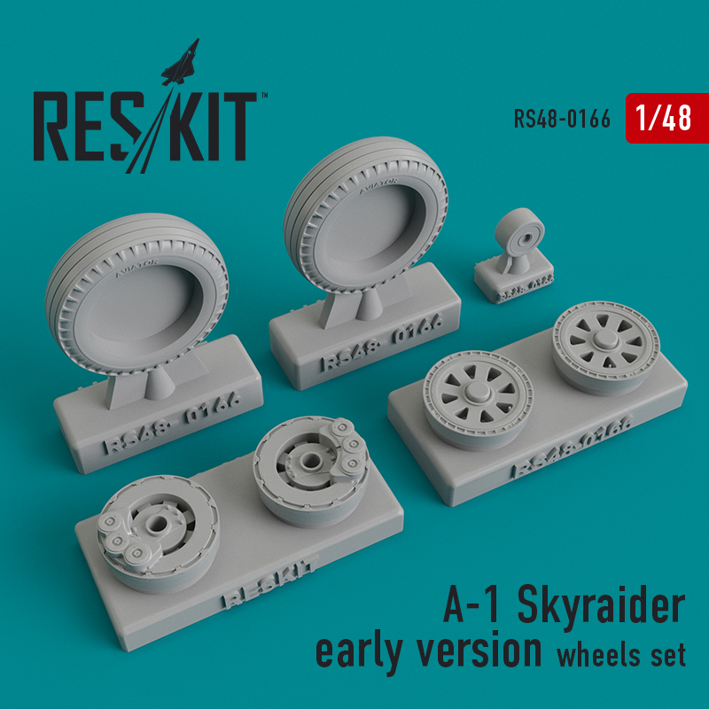 Additions (3D resin printing) 1/48 Douglas A-1 Skyraider early version wheels set (ResKit)