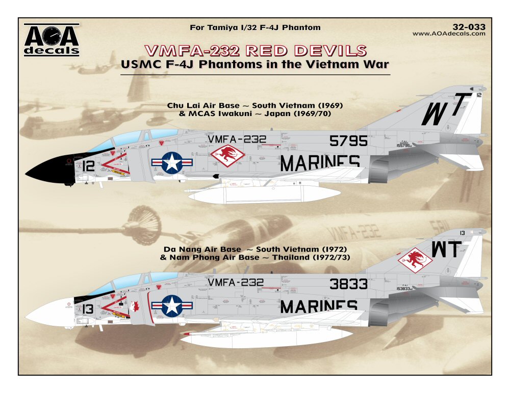 Decal 1/32     VMFA-232 Red Devils - USMC McDonnell F-4J Phantoms in the Vietnam War (AOA Decals)