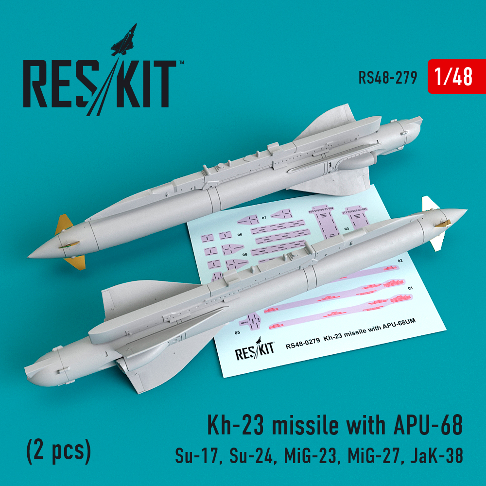 Additions (3D resin printing) 1/48 Kh-23 missile with APU-68 (2 pcs) (ResKit)