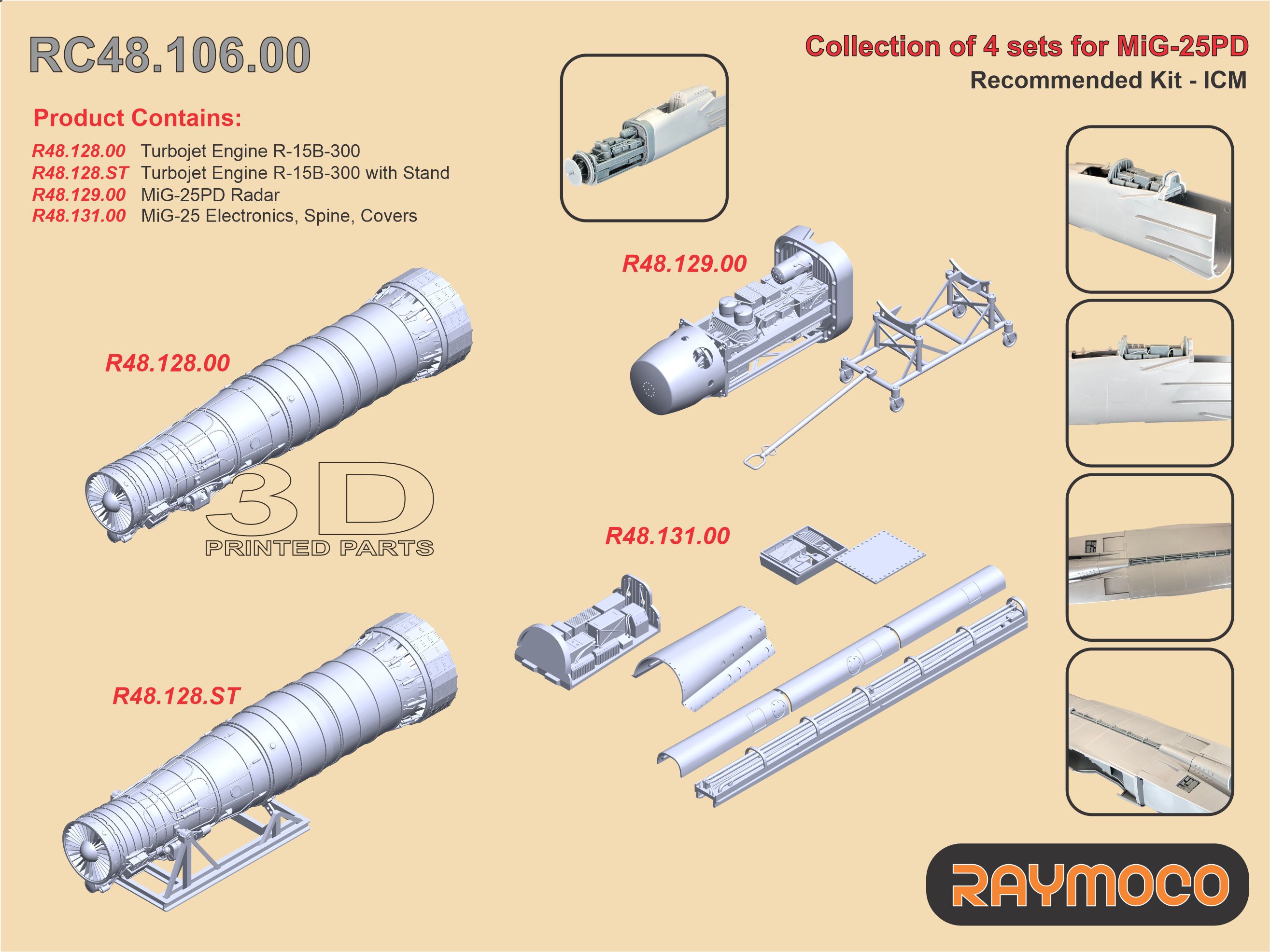 Additions (3D resin printing) 1/48 Collection of 4 sets for MiG-25 (Radar) (Raymoco)