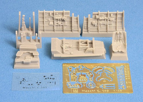 Additions (3D resin printing) 1/48 Macchi C.205 'Veltro' cockpit set (designed to be used with Hasegawa kits)