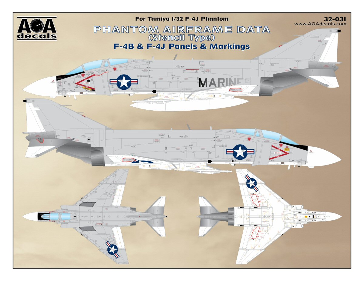 Decal 1/32 Phantom Airframe Data (Stencil Type) - McDonnell F-4B & F-4J Panels & Markings (AOA Decals)