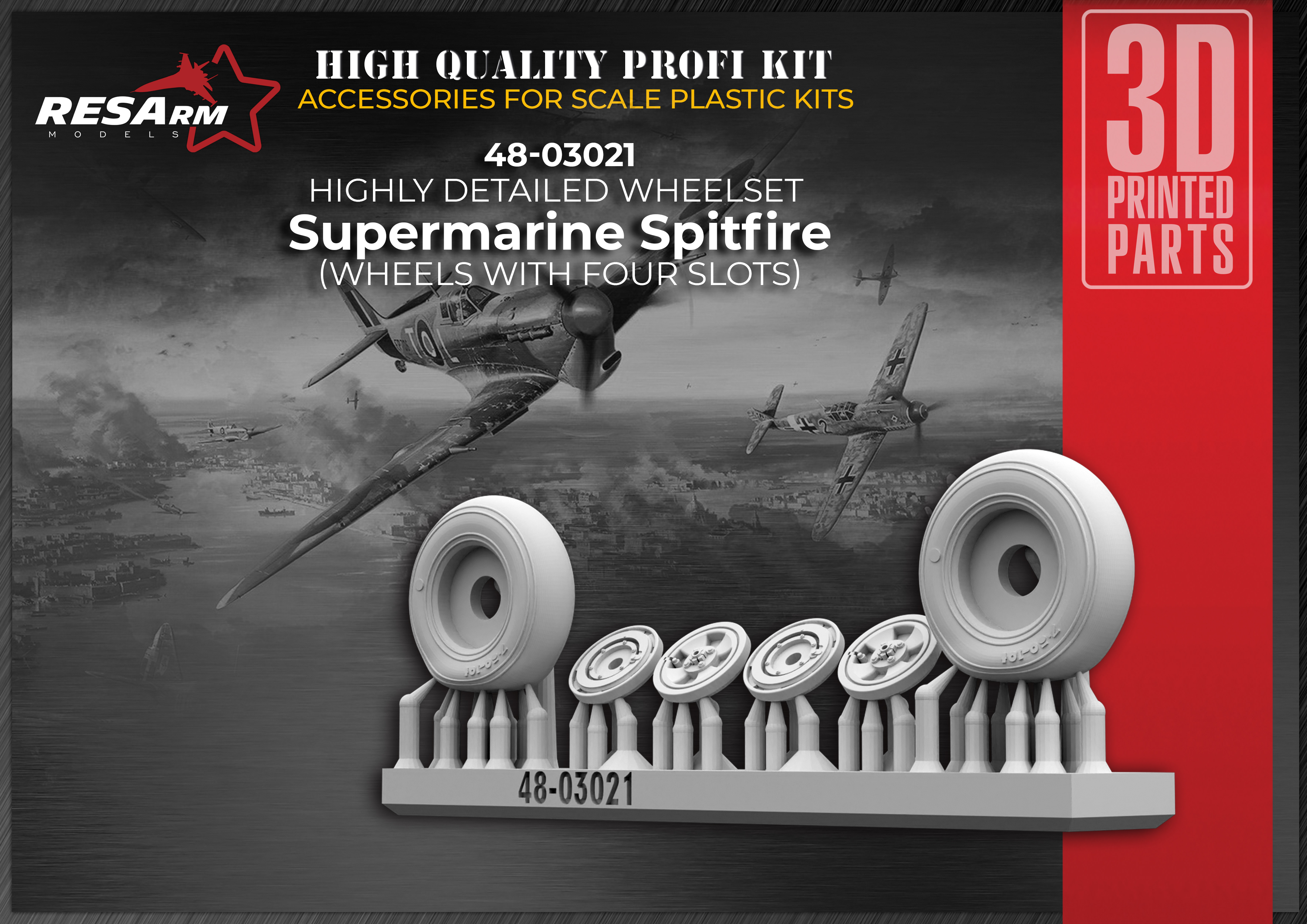 Additions (3D resin printing) 1/48 Supermarine Spitfire Wheels under load (4-spoke wheels) (RESArm)