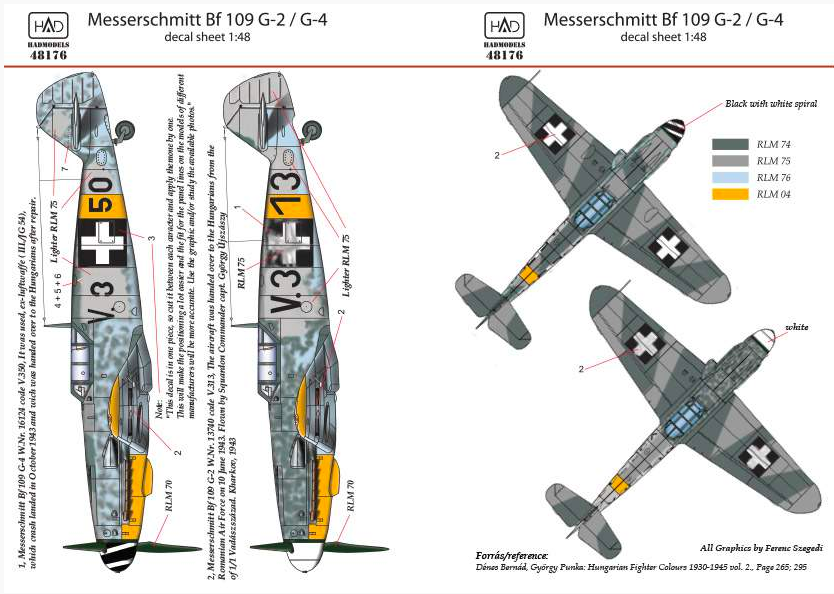 Decal 1/48 Messerschmitt Bf 109G-2/G-4 (2x camo) (HAD)