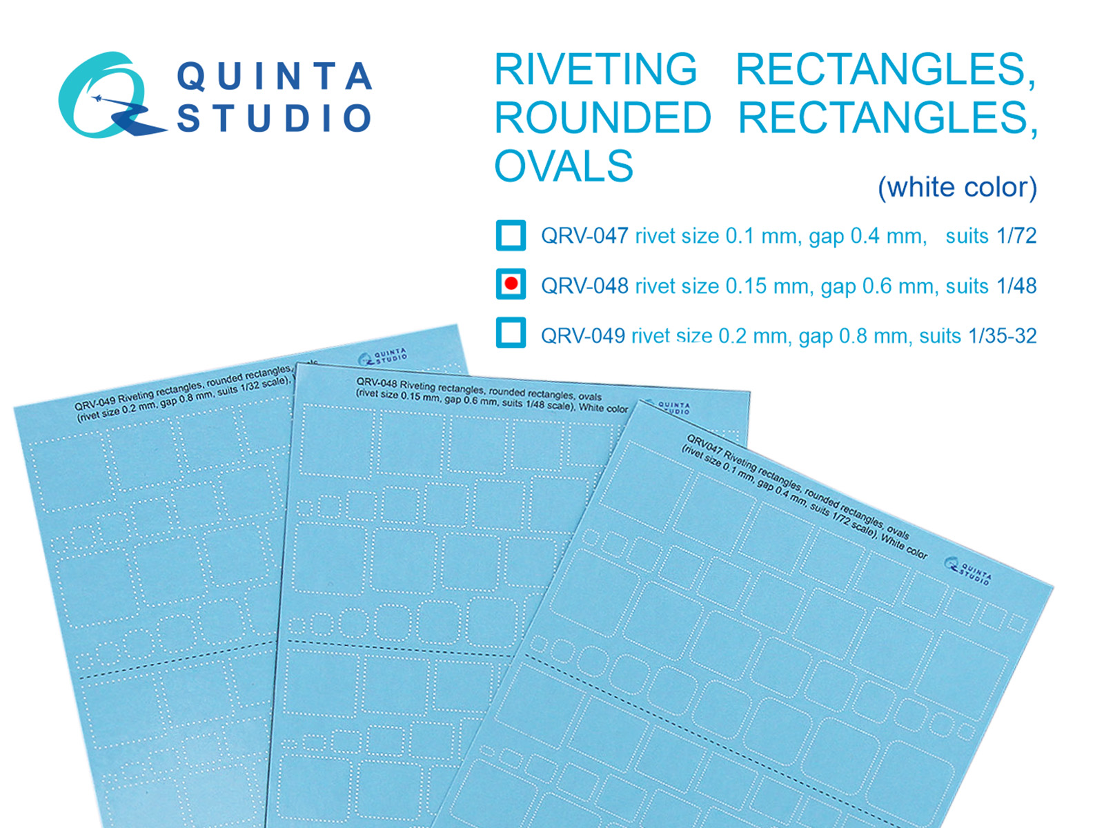 Riveting rectangles, rounded rectangles and ovals (rivet size 0.15 mm, gap 0.6 mm, suits 1/48), White color