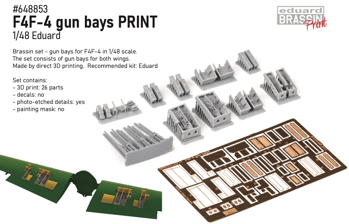 Additions (3D resin printing) 1/48 Grumman F4F-4 gun bays (3D-Printed) (designed to be used with Eduard kits)