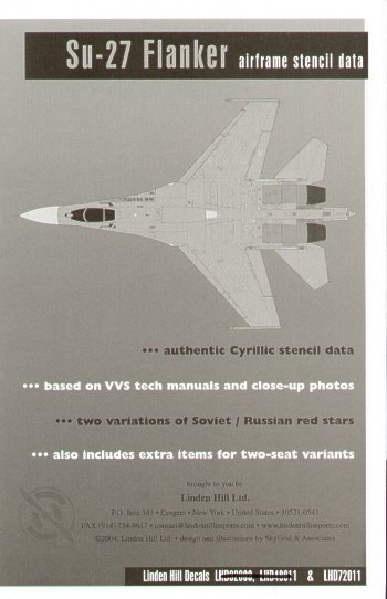 Decal 1/72 Sukhoi Su-27 Complete Technical Stencil Data (From VVS Manuals) for 1 aircraft (Linden Hill)