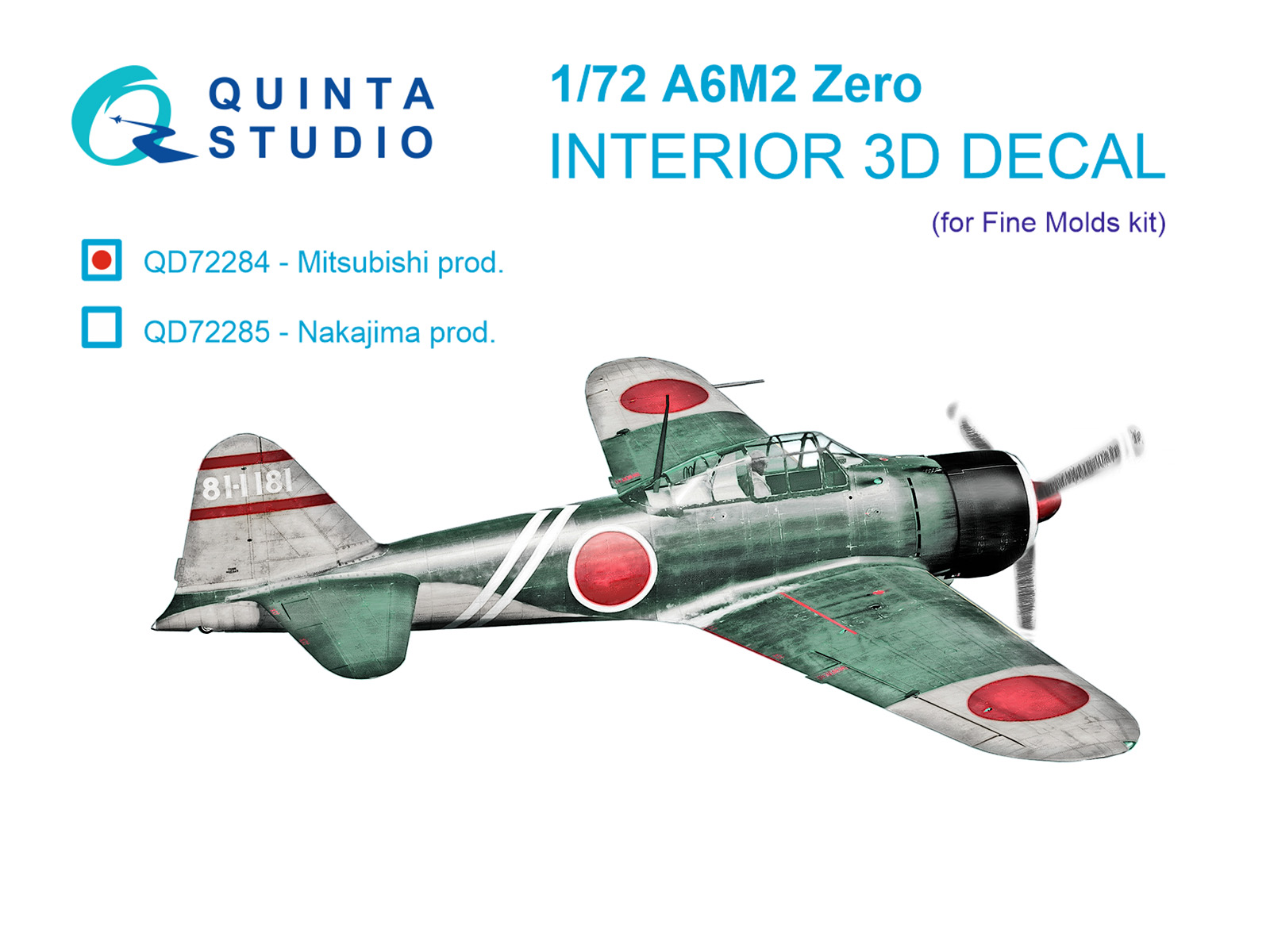 A6M2 Zero (Mitsubishi Prod.) 3D-Printed & coloured Interior on decal paper (Fine molds)
