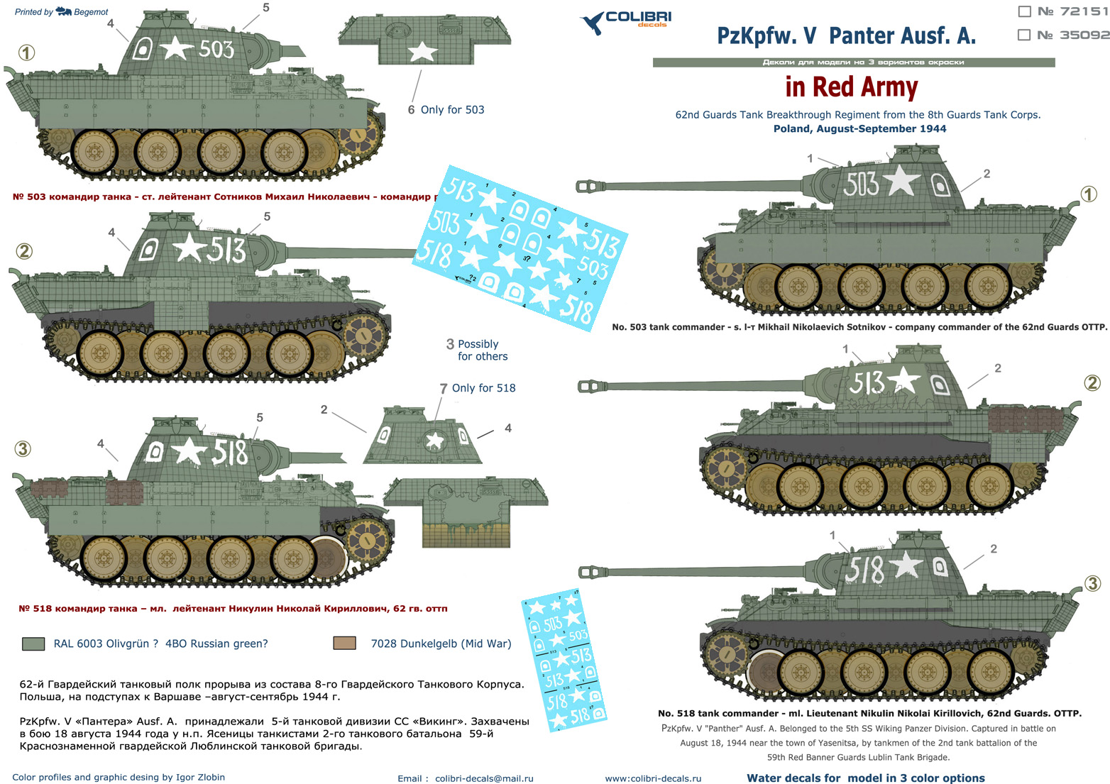 Decal 1/72 Pz.Kpfw.V Panter Ausf. A in Red Army (Colibri Decals)