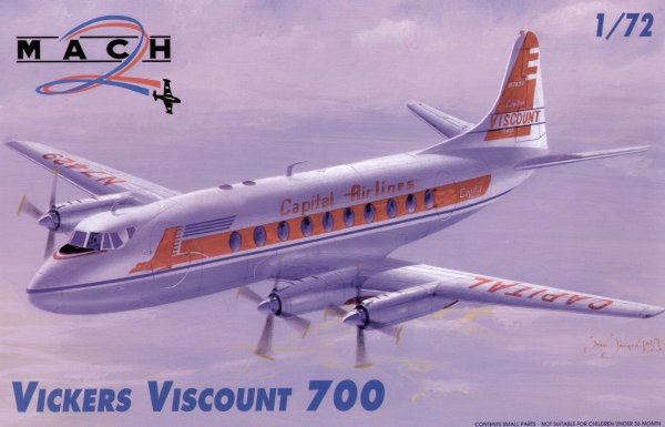 Model kit 1/72 Vickers Viscount 700 with decals for Capitol Airlines (Mach 2)