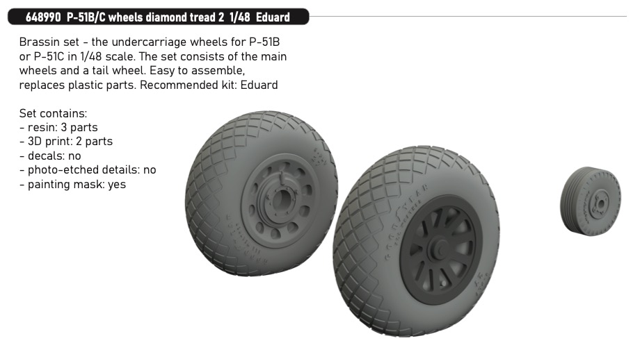 Additions (3D resin printing) 1/48 North-American P-51B/P-51C wheels diamond tread 2 1/48 (designed to be used with Eduard kits)