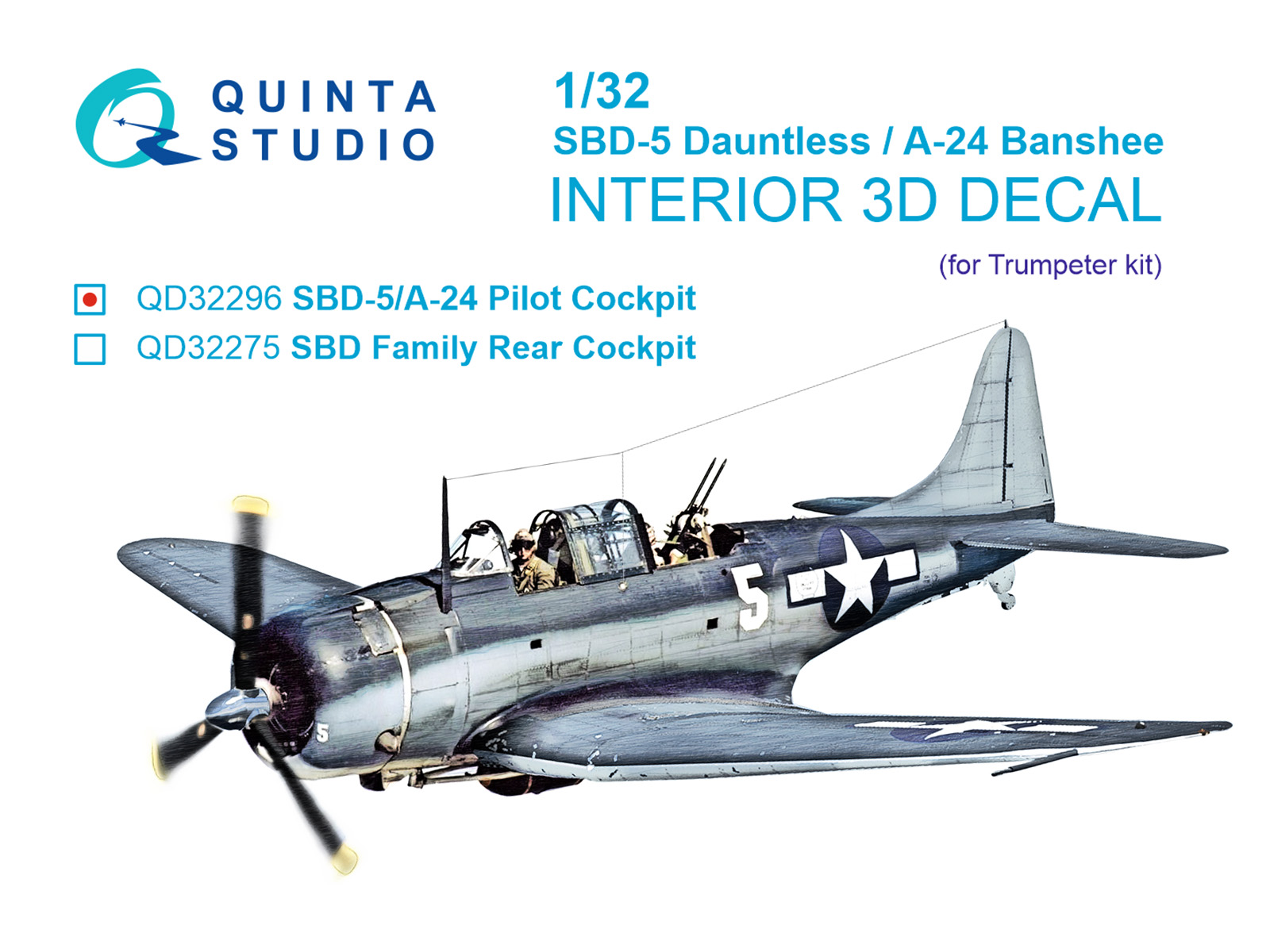 SBD-5 Dauntless/A-24B Banshee. Pilot's Cockpit 3D-Printed & coloured Interior on decal paper (Trumpeter)