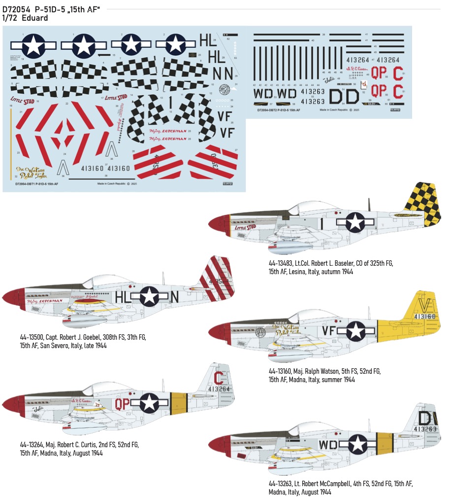 Decal 1/72 P-51D-5 '15th AF' (EDU)