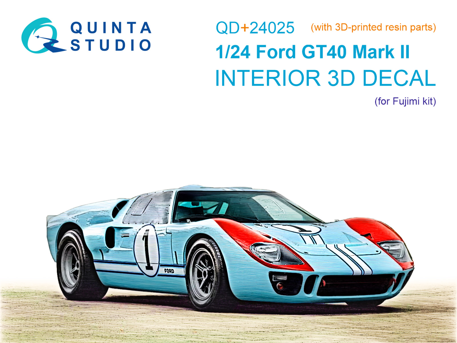 Ford GT40 Mark II 3D-Printed & coloured Interior on decal paper (Fujimi) (with 3D-printed resin parts)