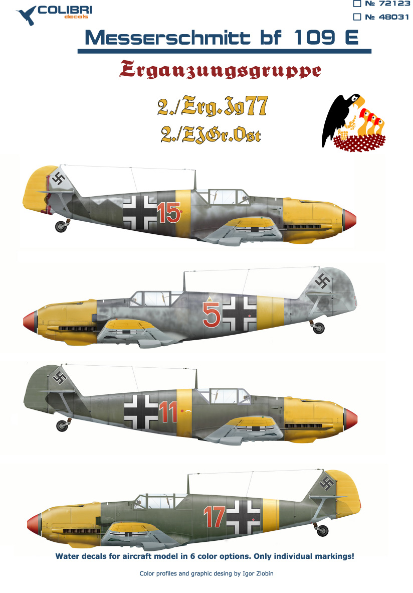 Decal 1/72 Bf-109 E ErgGr.JG 77/ ErgJGr. Ost (Colibri Decals)