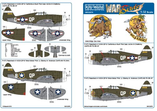 Decal 1/32 Republic P-47C Thunderbolt 'Razorback' 41-6358 QP-G 'California or Bust'  (Kits-World)