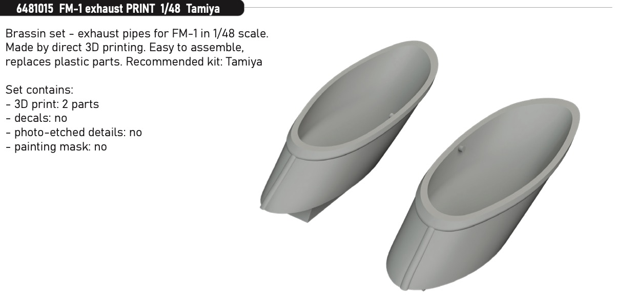 Additions (3D resin printing) 1/48 General-Motors FM-1 Wildcat/Martlet Mk.V. exhaust PRINT 1/48 (designed to be used with Tamiya kits)