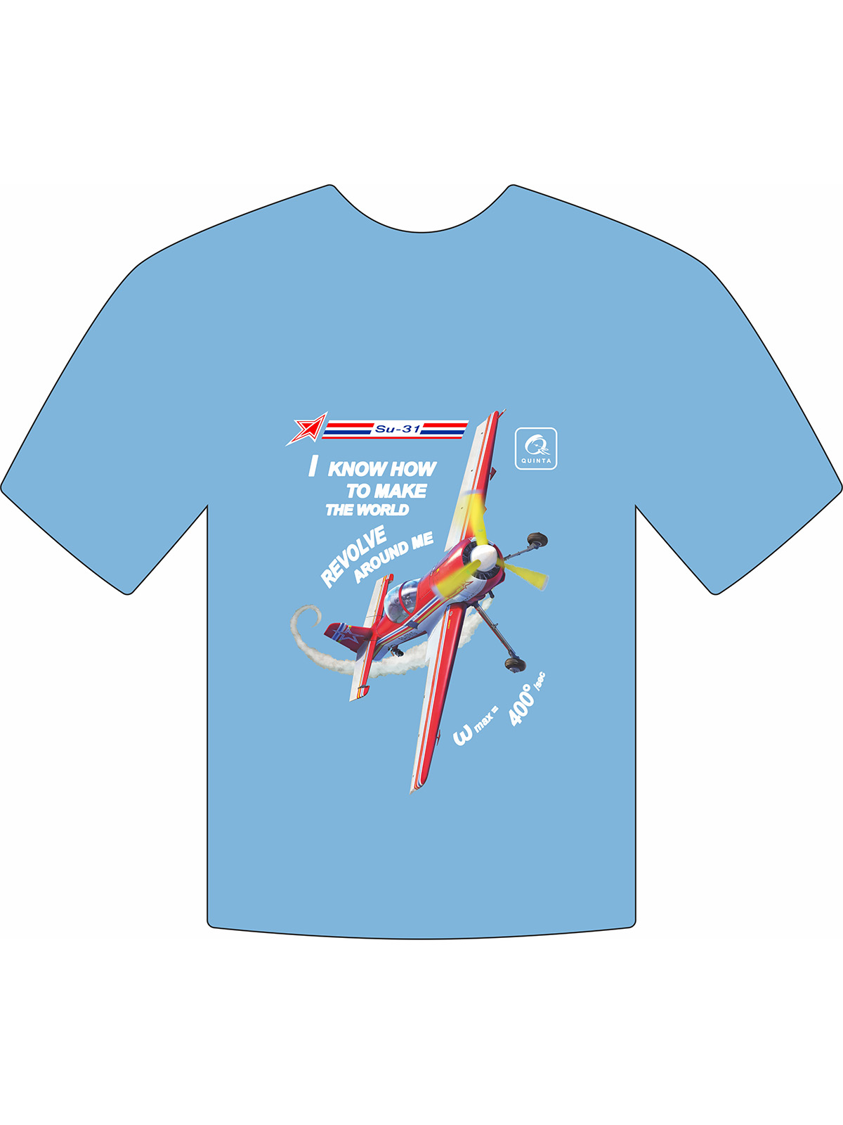 Quinta Models Branded T‑Shirt "Su‑31", Light Blue. Size L (Height 68 Cm, Width 52 Cm)