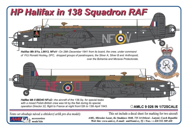 Decal 1/72 Handley-Page Halifax Mk.I/Mk.II in 138 Squadron RAF (AML)