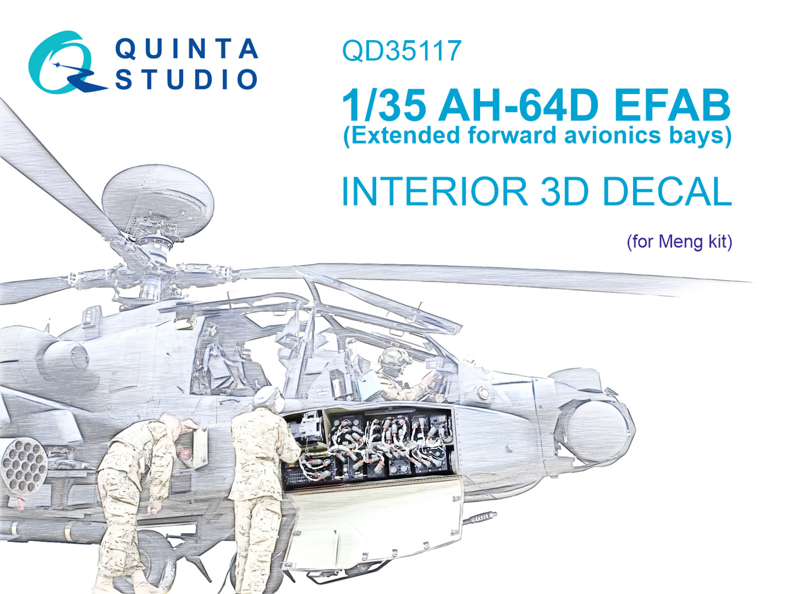 AH-64D Extended forward avionics bays 3D-Printed & coloured Interior on decal paper (Meng)