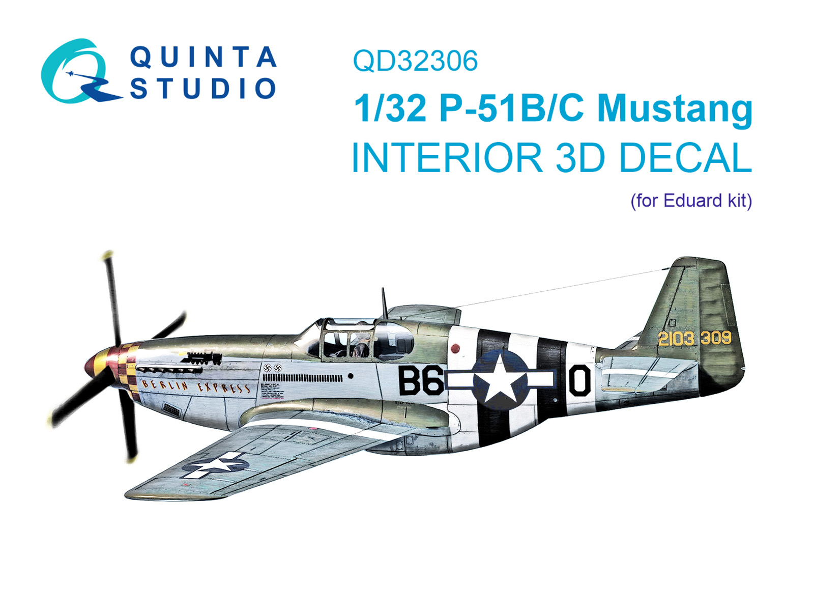 P-51B/P-51C Mustang 3D-Printed & coloured Interior on decal paper (Eduard)