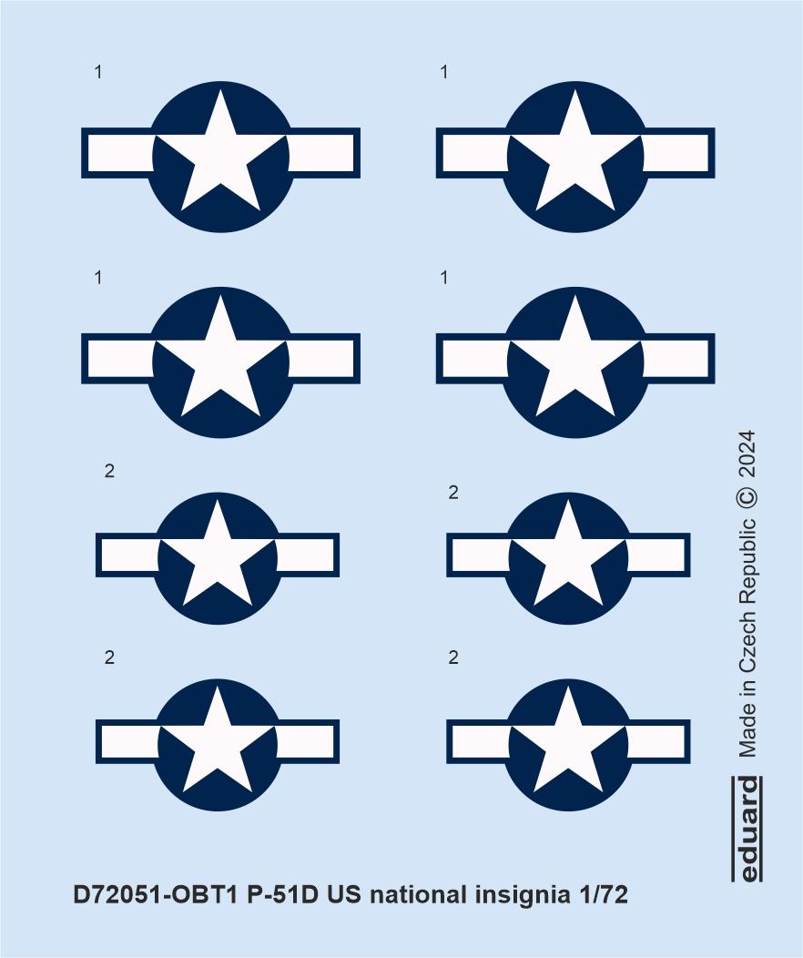 Decal 1/72 P-51D US national insignia (EDU)