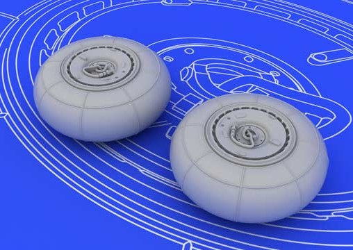 Additions (3D resin printing) 1/72 Messerschmitt Bf-110G-2 wheels with weighted tyre effect (designed to be used with Eduard kits)