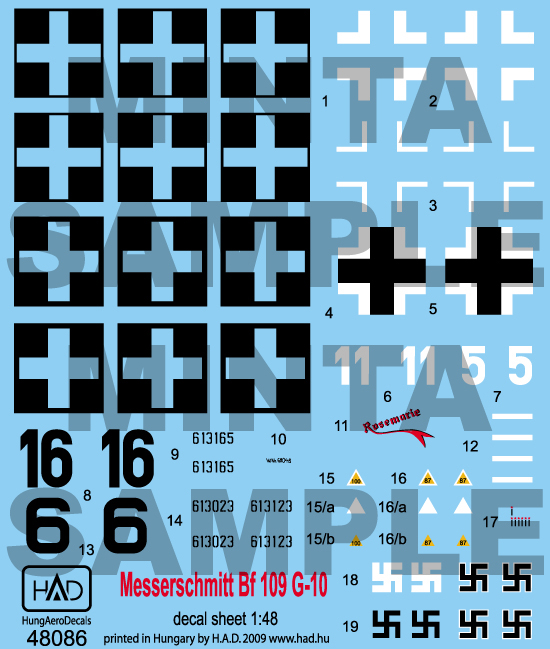 Decal 1/48 Messerschmitt Bf 109 G-10 (HAD)