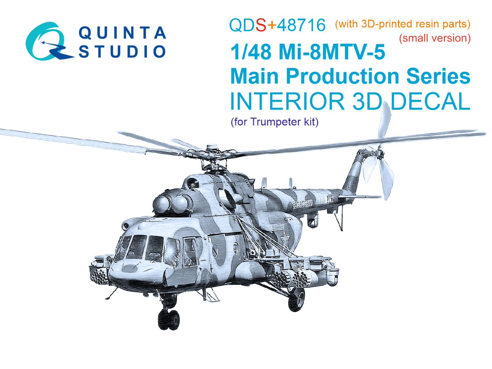 Mi-8MTV-5 Main Series, 3D-Printed & coloured Interior on decal paper (Trumpeter) (with 3D-printed resin parts) (Small version)