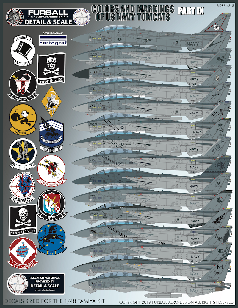 Decal 1/48  'Color & Markings of US Navy Grumman F-14 Tomcats Part IX'  (Furball Aero-Design)
