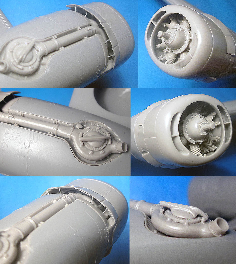 Additions (3D resin printing) 1/48 B-24 Engines, corrected cowls with open flaps and turbochargers (Revell/Monogram) (Vector)